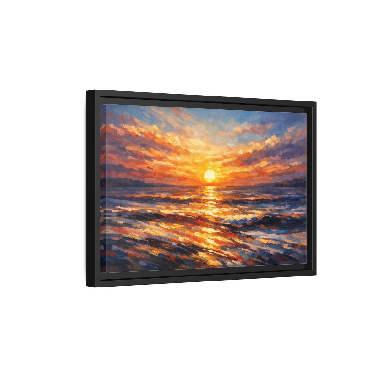 Side Mockup 6. Nature Ocean Sunset Orange Sunset shown as stretched canvas wall art