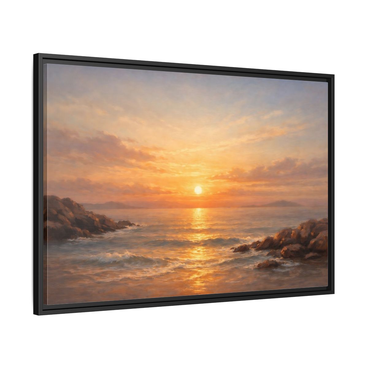 Side Mockup 13. Nature Ocean Sunset Orange Sunset shown as stretched canvas wall art