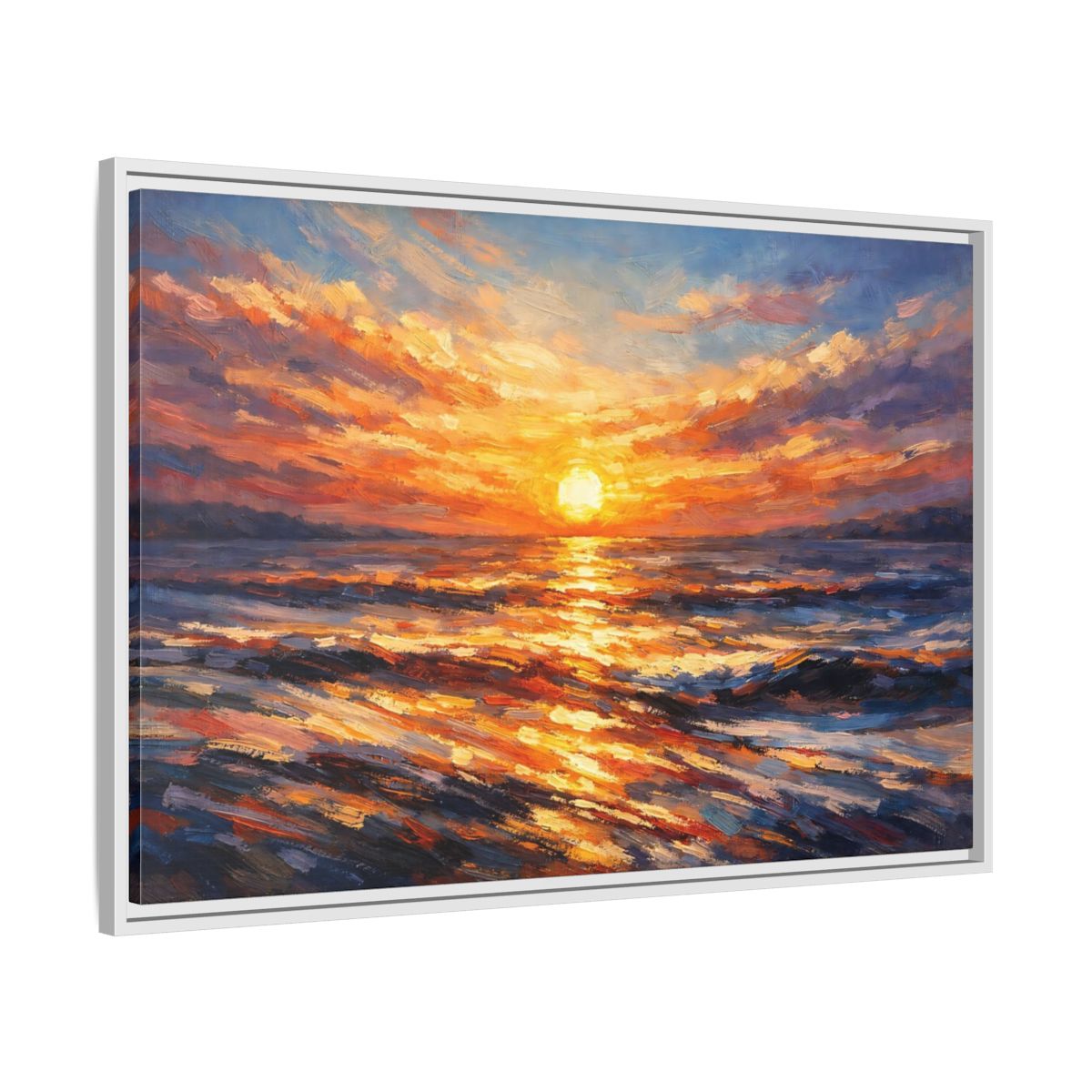 Side Mockup 8. Nature Ocean Sunset Orange Sunset shown as stretched canvas wall art