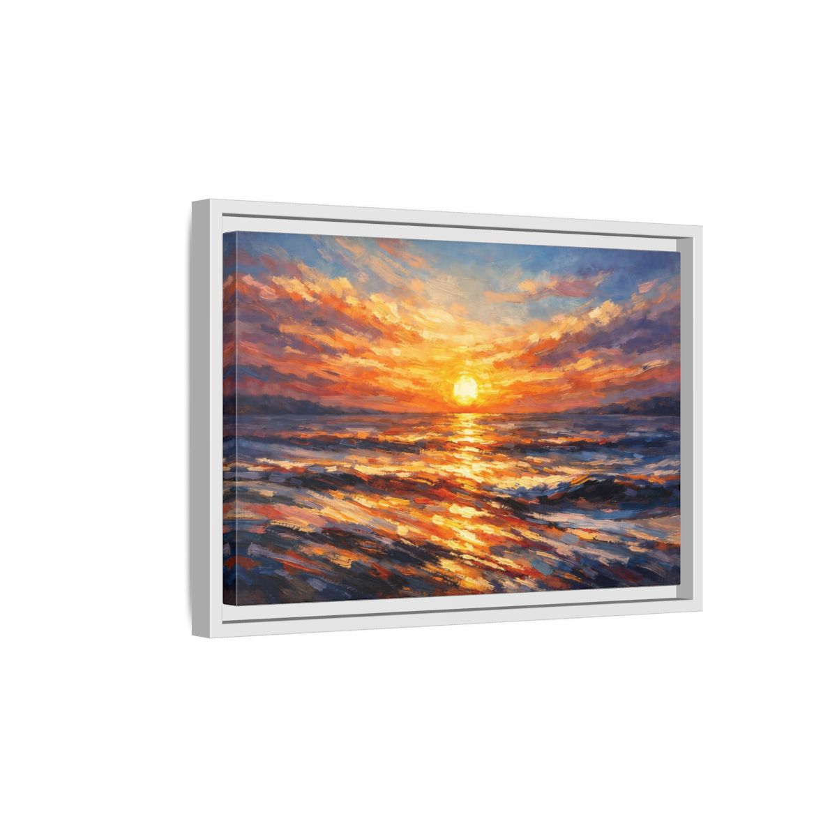 Side Mockup 4. Nature Ocean Sunset Orange Sunset shown as stretched canvas wall art