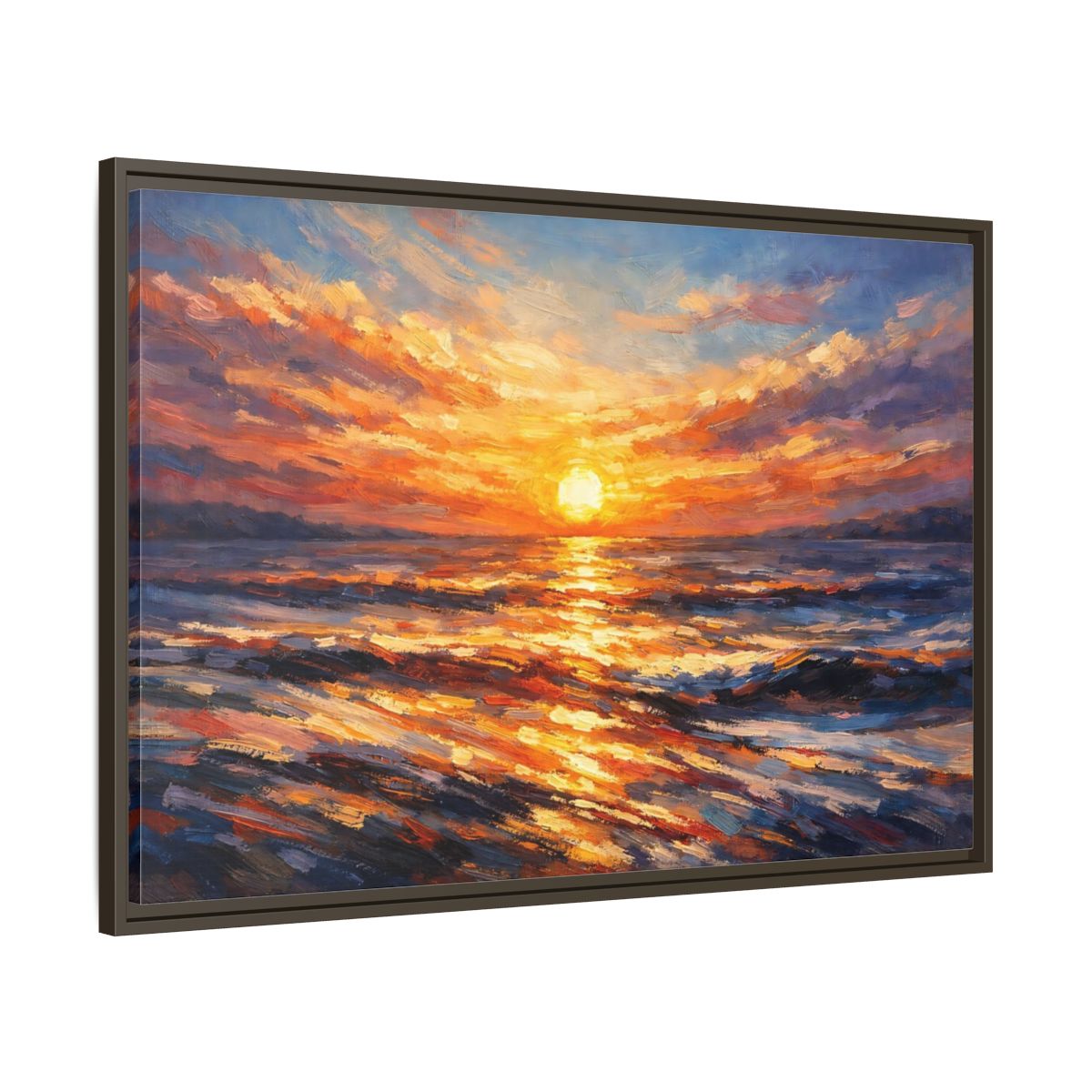 Side Mockup 9. Nature Ocean Sunset Orange Sunset shown as stretched canvas wall art
