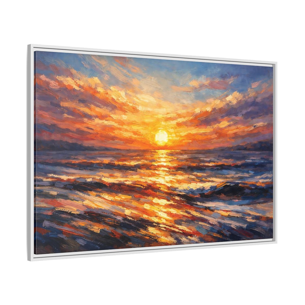 Side Mockup 7. Nature Ocean Sunset Orange Sunset shown as stretched canvas wall art