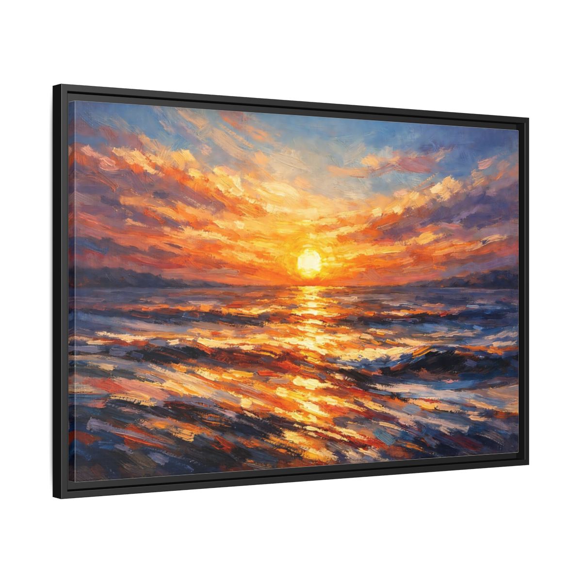 Side Mockup 13. Nature Ocean Sunset Orange Sunset shown as stretched canvas wall art