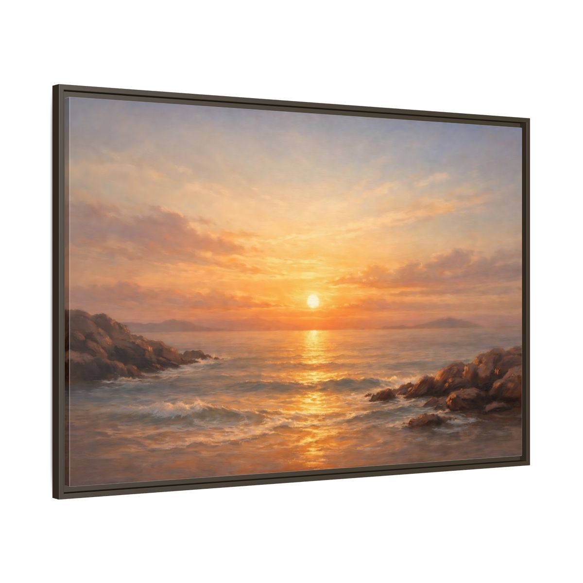Main Mockup. Nature Ocean Sunset Orange Sunset shown as stretched canvas wall art