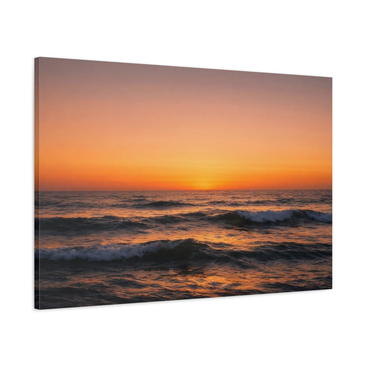 Main Mockup. Nature Ocean Sunset Orange Sunset shown as stretched canvas wall art