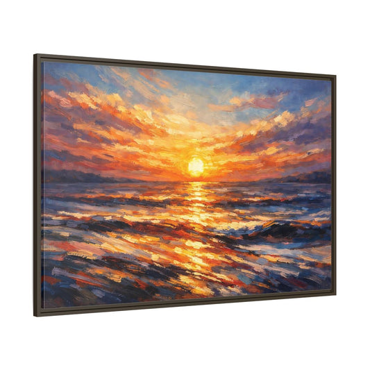 Main Mockup. Nature Ocean Sunset Orange Sunset shown as stretched canvas wall art