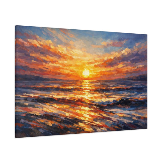 Main Mockup. Nature Ocean Sunset Orange Sunset Ocean shown as stretched canvas wall art