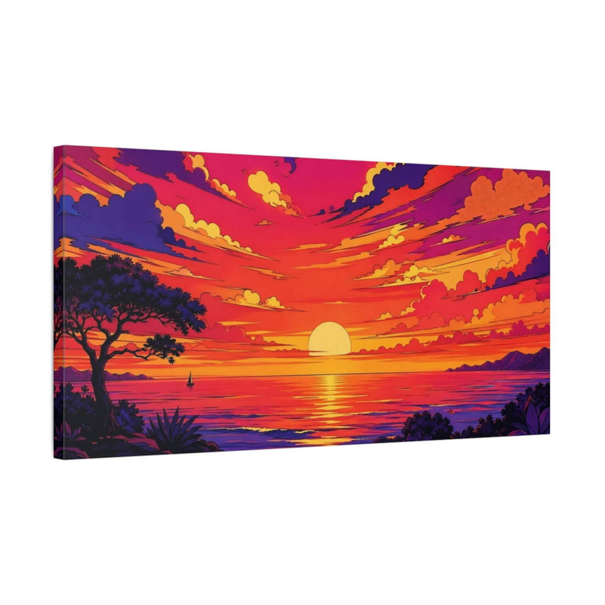 Side Mockup 1. Nature Ocean Sunset Pink Orange Purple shown as stretched canvas wall art