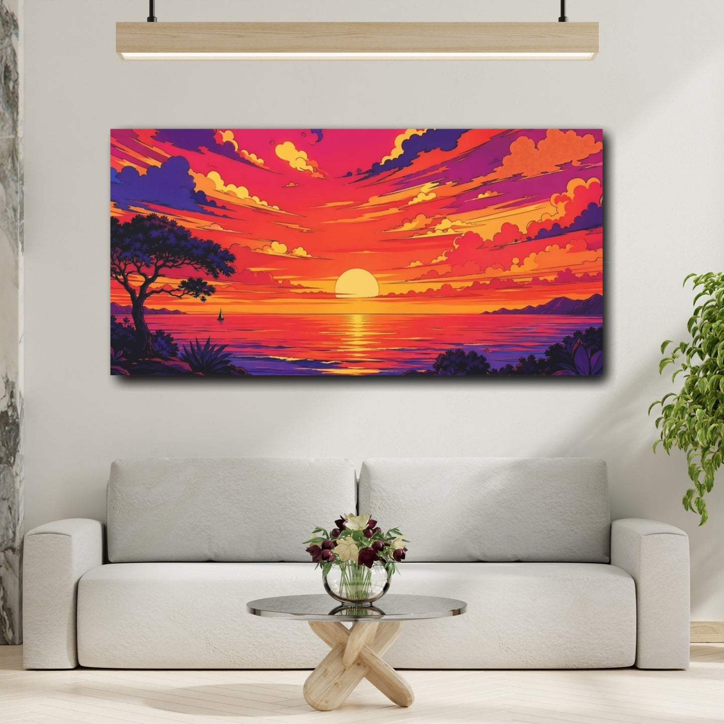 Mockup 3. Nature Ocean Sunset Pink Orange Purple shown as stretched canvas wall art