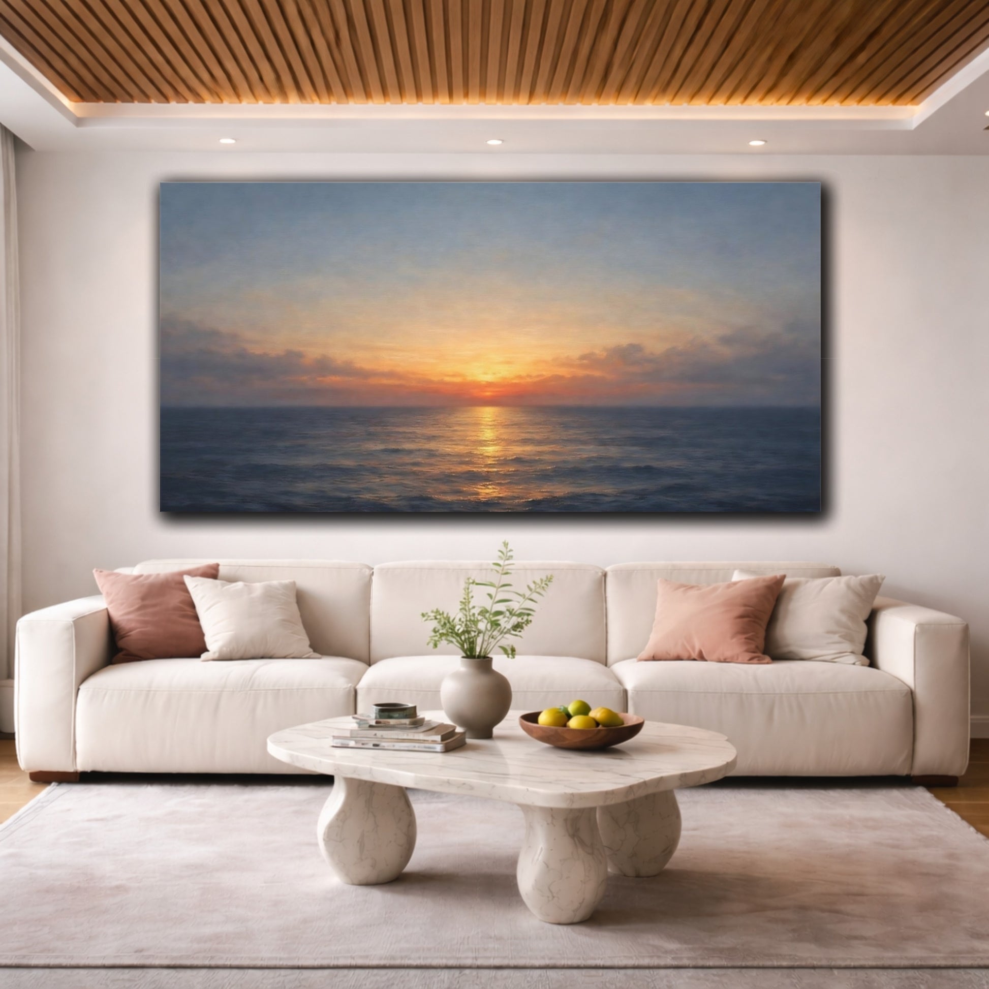 Mockup 3. Nature Ocean Sunset Sunset Ocean shown as stretched canvas wall art