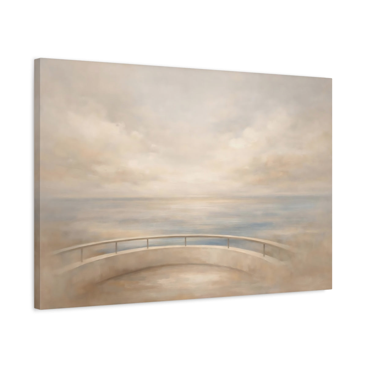 Side Mockup 2. Nature Ocean View Soft Ocean Beige shown as stretched canvas wall art