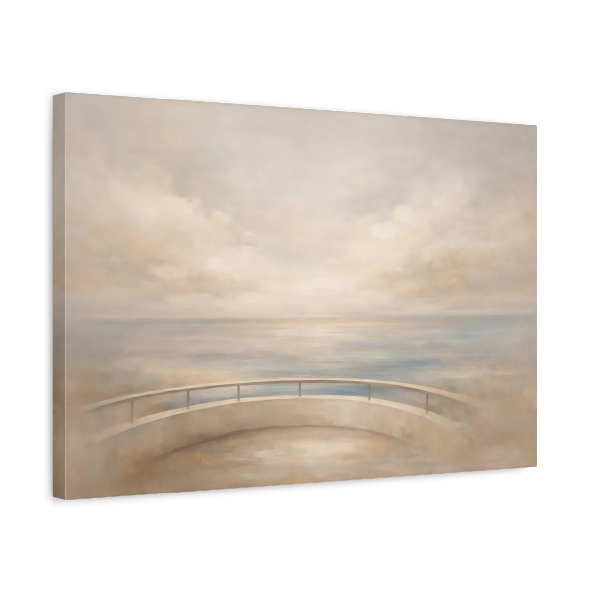 Side Mockup 3. Nature Ocean View Soft Ocean Beige shown as stretched canvas wall art