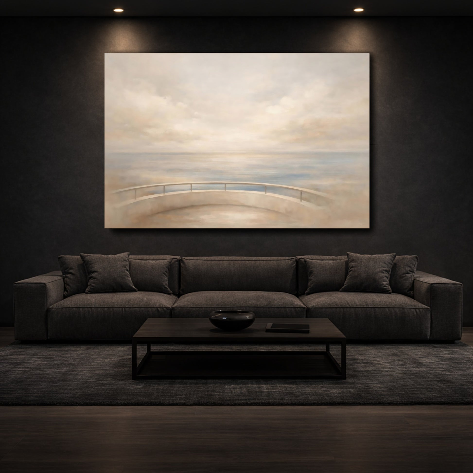 Mockup 2. Nature Ocean View Soft Ocean Beige shown as stretched canvas wall art