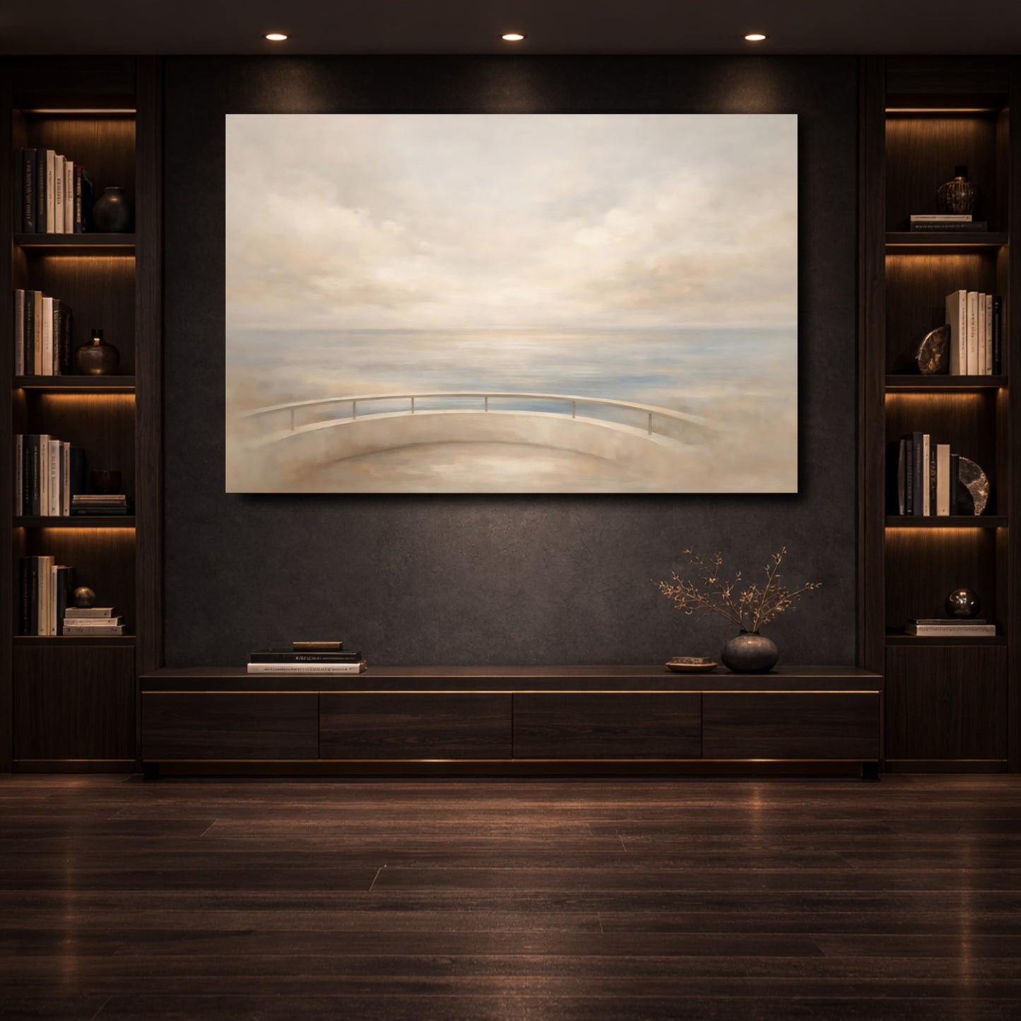 Mockup 3. Nature Ocean View Soft Ocean Beige shown as stretched canvas wall art