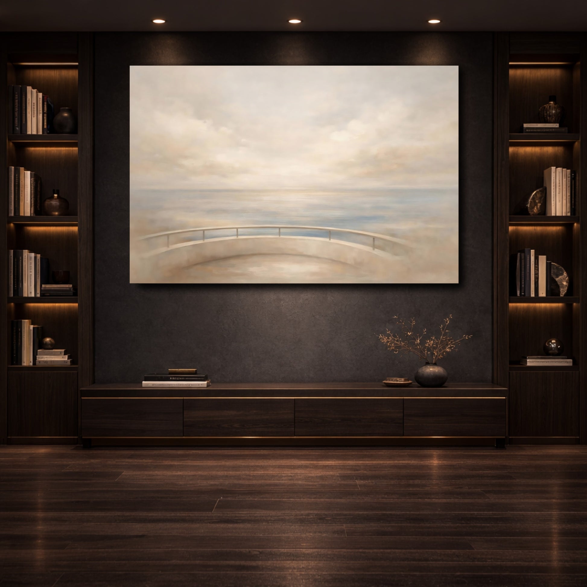 Mockup 3. Nature Ocean View Soft Ocean Beige shown as stretched canvas wall art