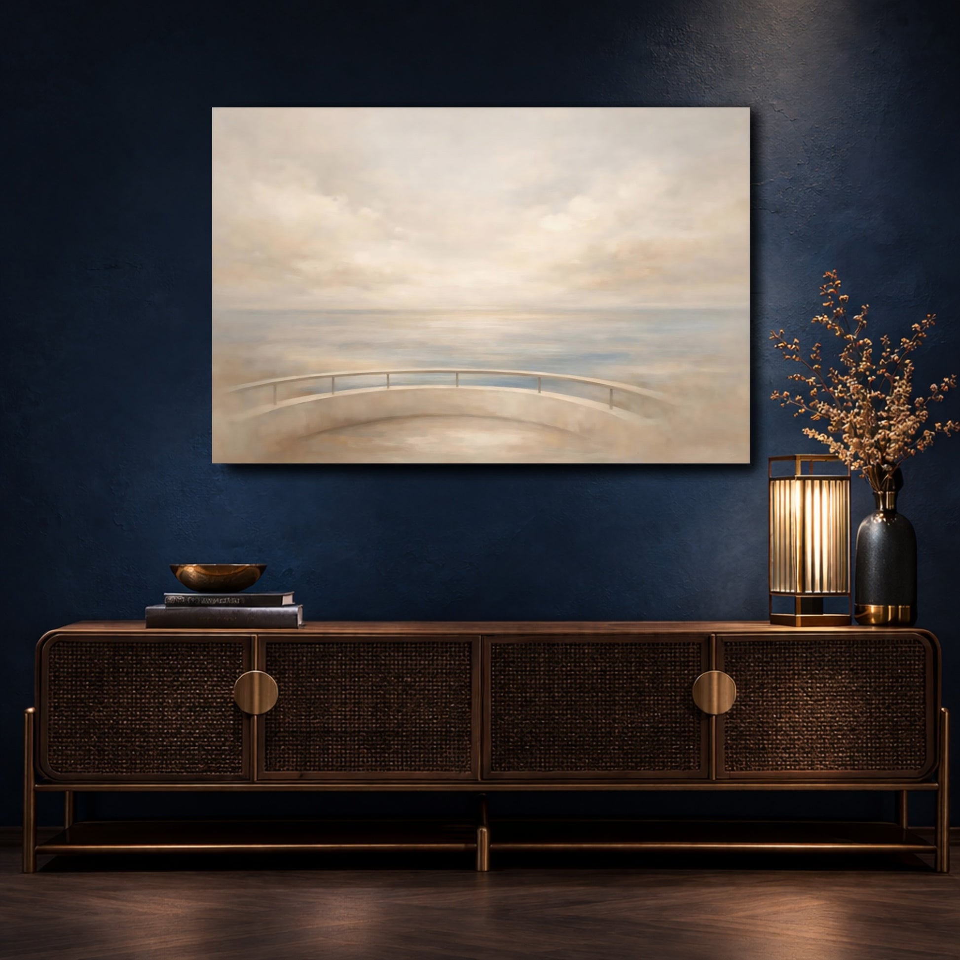 Mockup 4. Nature Ocean View Soft Ocean Beige shown as stretched canvas wall art