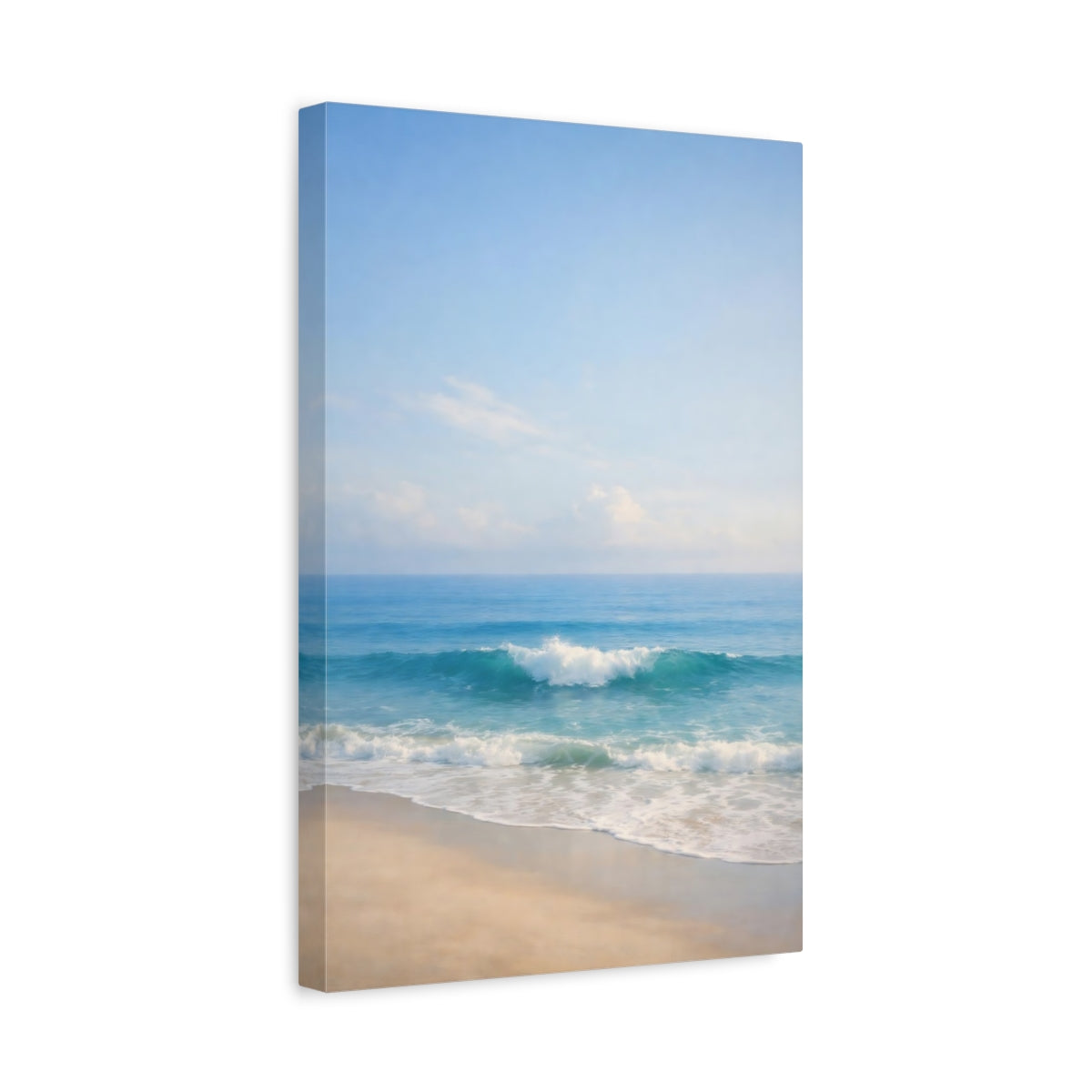 Side Mockup 4. Nature Ocean Wave Ocean Beach Blue shown as stretched canvas wall art