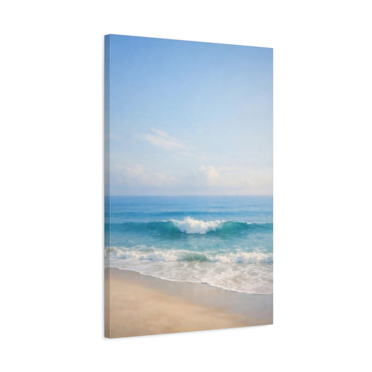 Side Mockup 2. Nature Ocean Wave Ocean Beach Blue shown as stretched canvas wall art