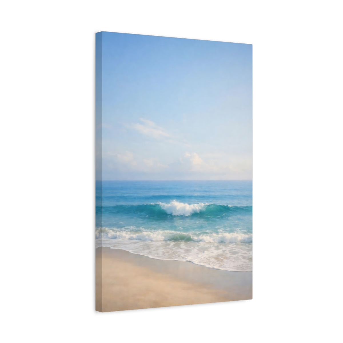 Side Mockup 3. Nature Ocean Wave Ocean Beach Blue shown as stretched canvas wall art