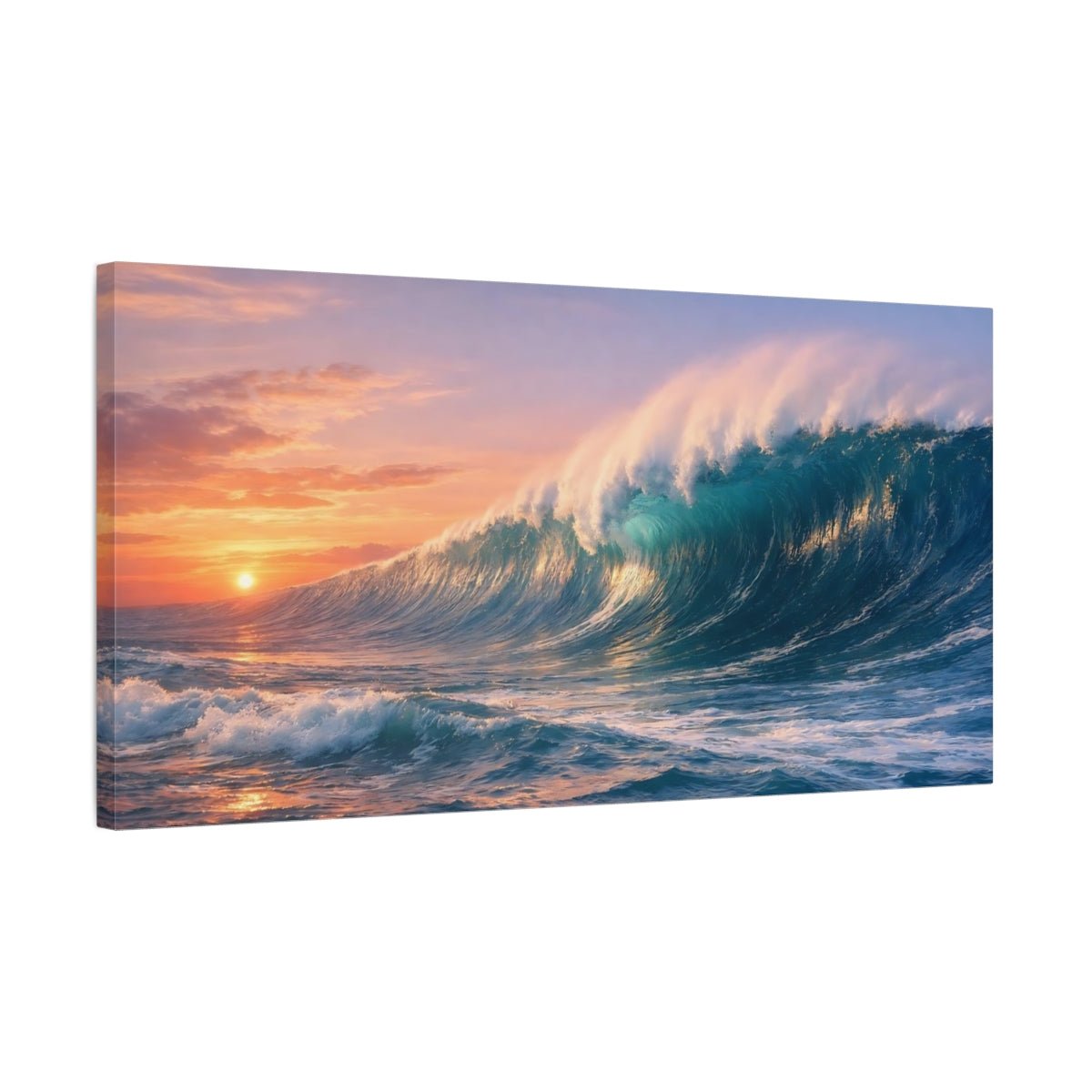 Nature Ocean Wave Blue And Orange - Canvas Wall Art Print - YesArtYes