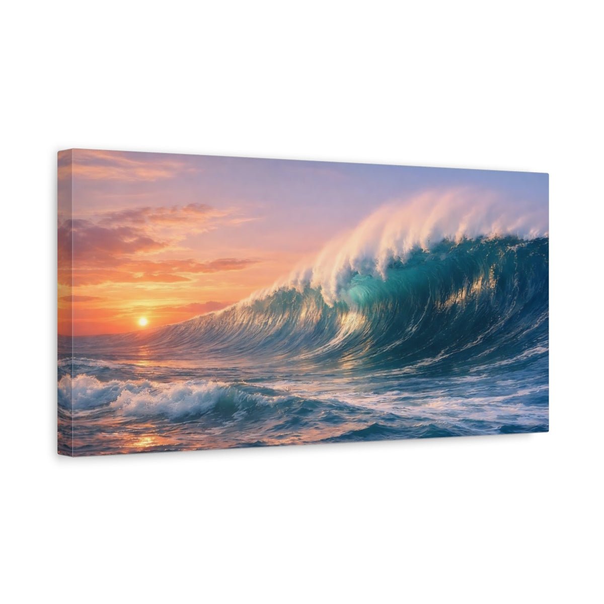 Nature Ocean Wave Blue And Orange - Canvas Wall Art Print - YesArtYes