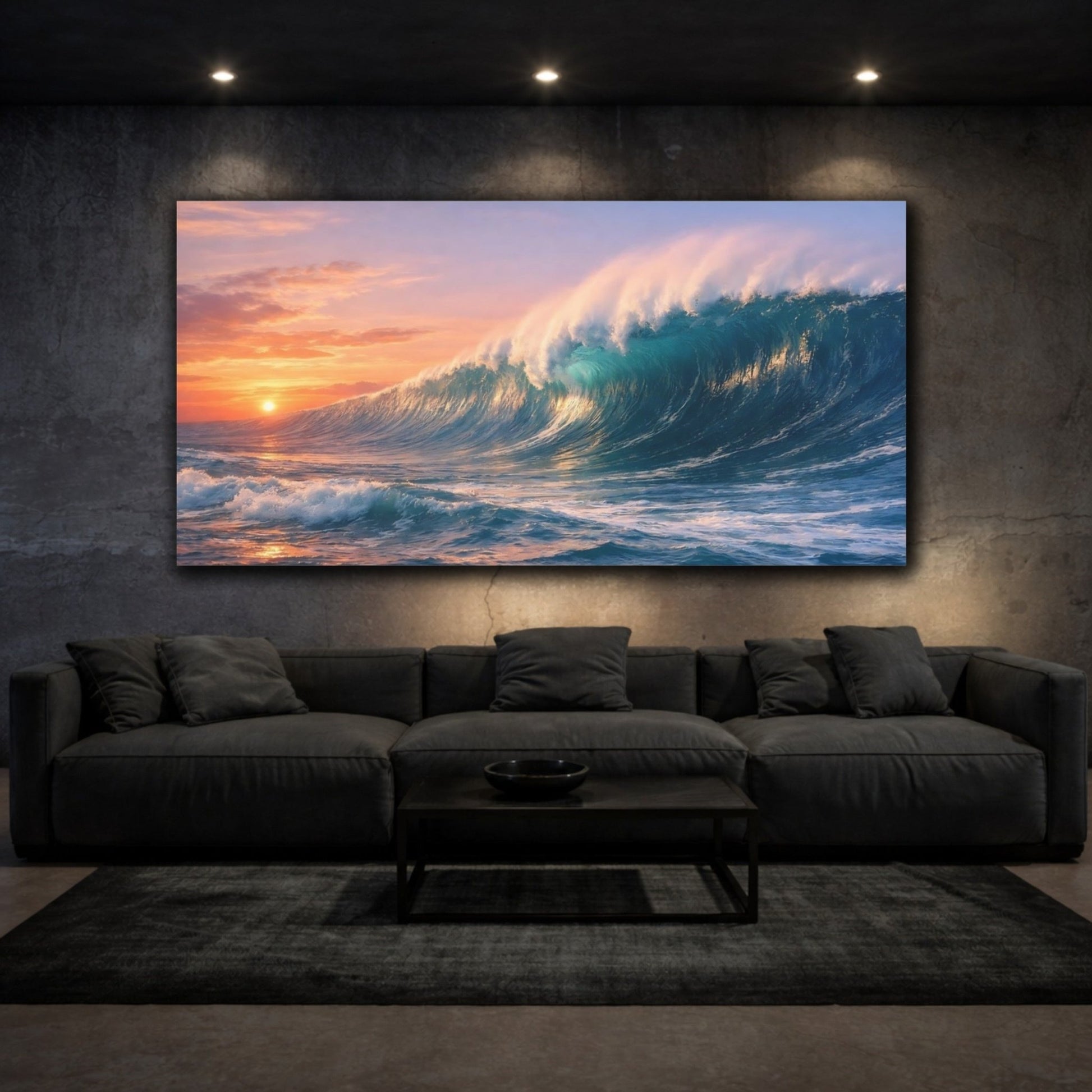 Nature Ocean Wave Blue And Orange - Canvas Wall Art Print - YesArtYes