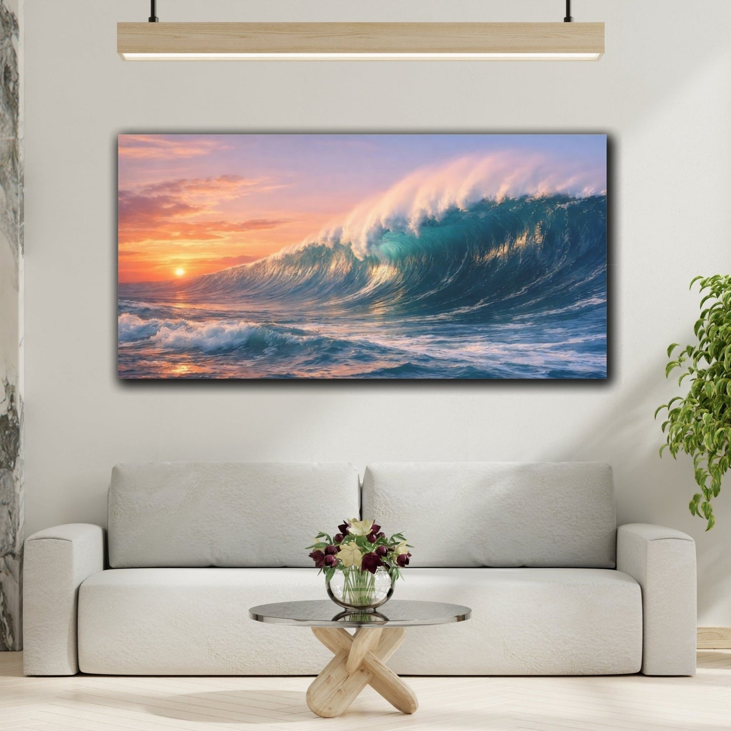 Nature Ocean Wave Blue And Orange - Canvas Wall Art Print - YesArtYes