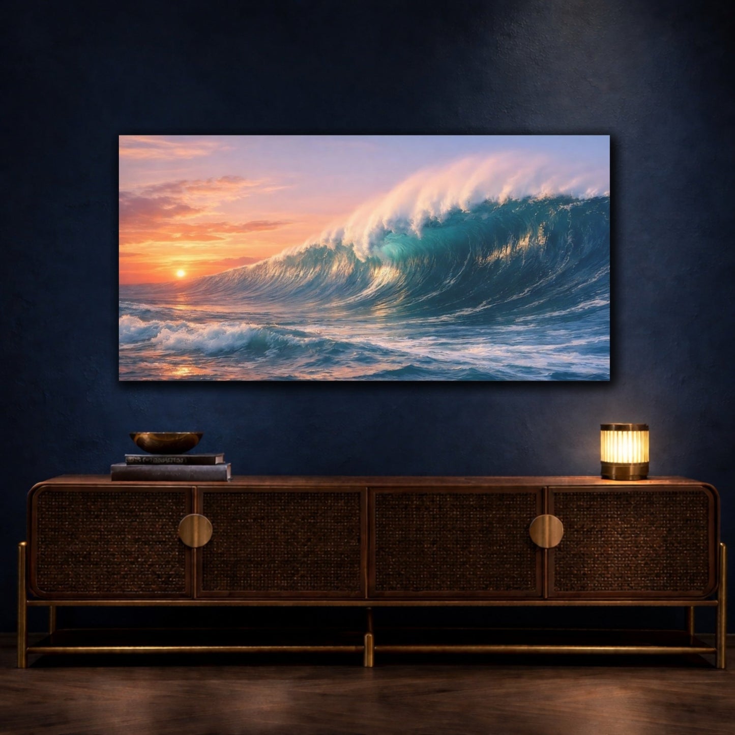 Nature Ocean Wave Blue And Orange - Canvas Wall Art Print - YesArtYes