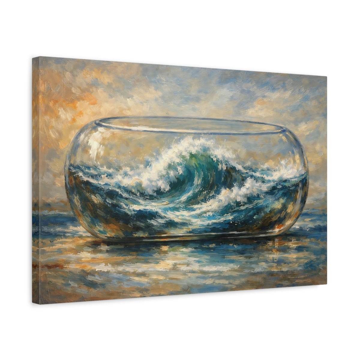 Side Mockup 3. Nature Ocean Wave Blue Wave Art shown as stretched canvas wall art