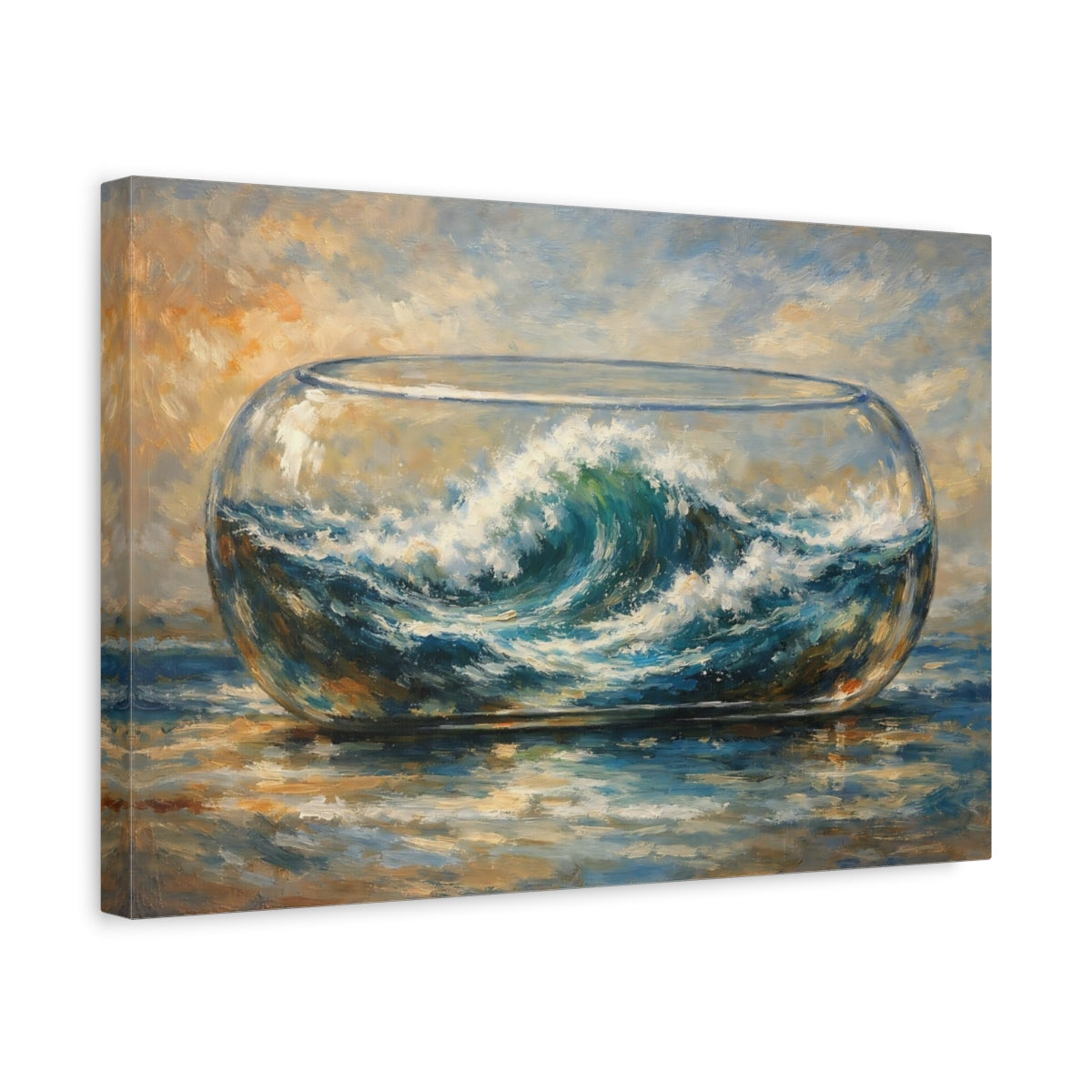 Side Mockup 4. Nature Ocean Wave Blue Wave Art shown as stretched canvas wall art