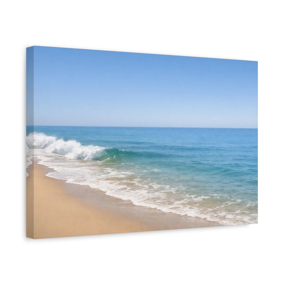 Side Mockup 4. Nature Ocean Wave Blue Ocean Beach shown as stretched canvas wall art