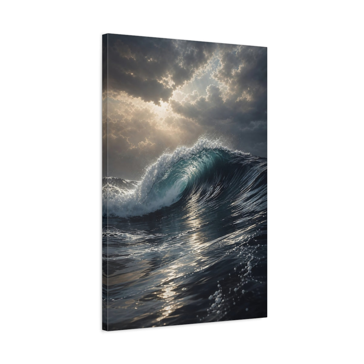 Side Mockup 2. Nature Ocean Wave Blue Ocean Wave shown as stretched canvas wall art