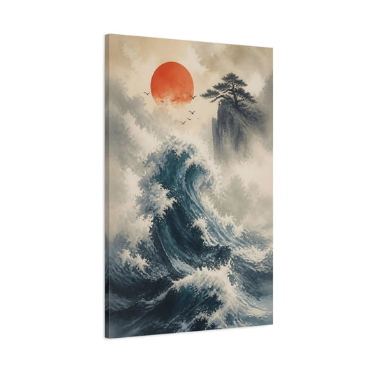 Nature Ocean Wave Blue Canvas Wall Art Print – Traditional Japanese Living Room, Large - YesArtYes