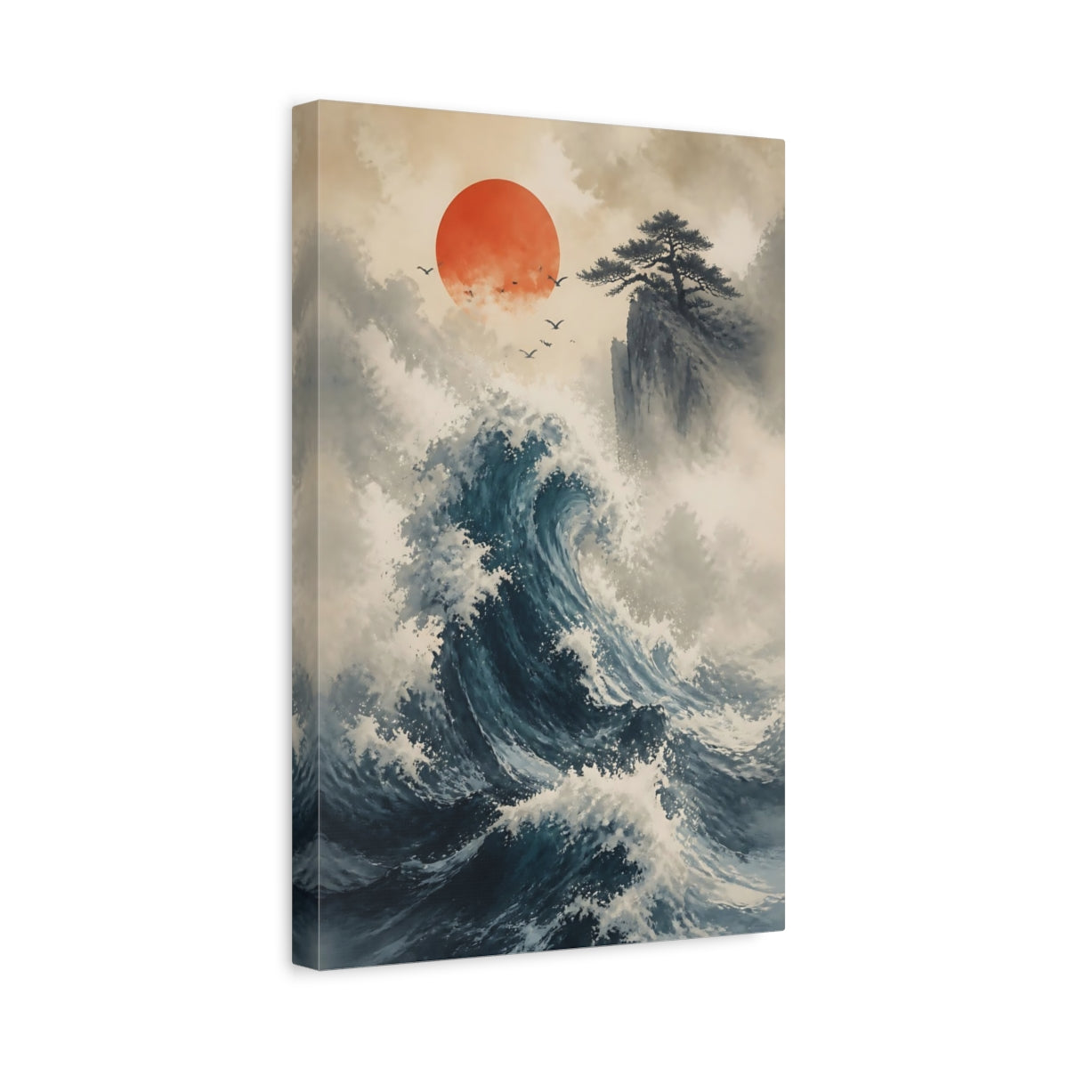 Side Mockup 4. Nature Ocean Wave Blue Ocean Wave shown as stretched canvas wall art