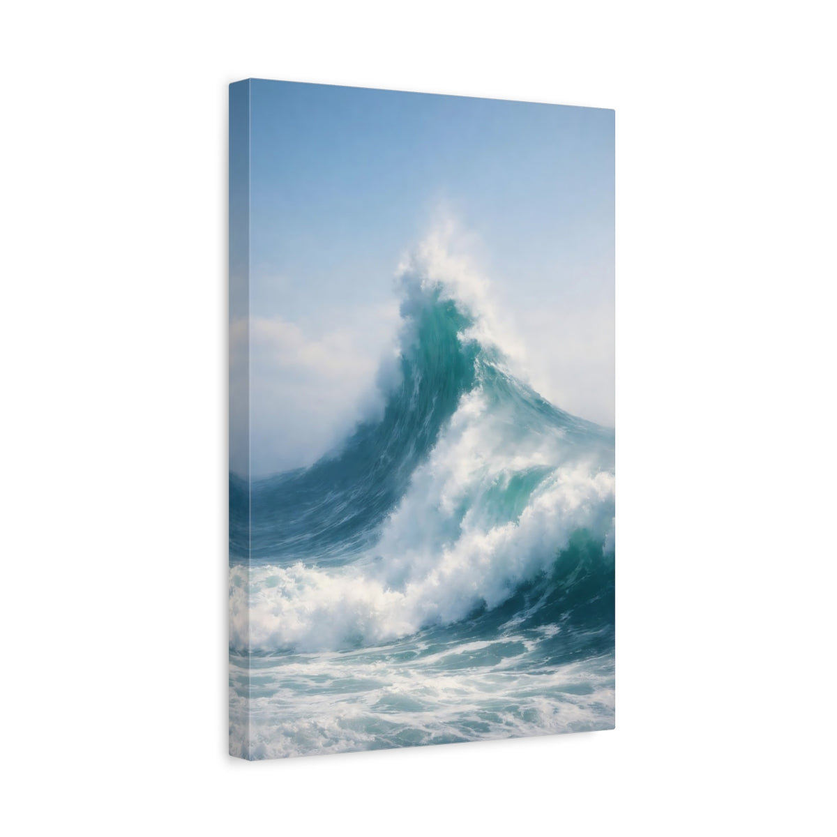 Side Mockup 4. Nature Ocean Wave Blue Ocean Wave shown as stretched canvas wall art