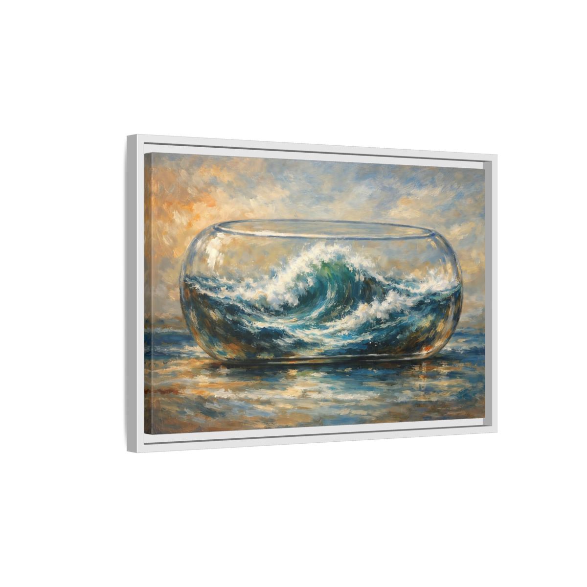 Side Mockup 1. Nature Ocean Wave Blue Ocean Wave shown as stretched canvas wall art