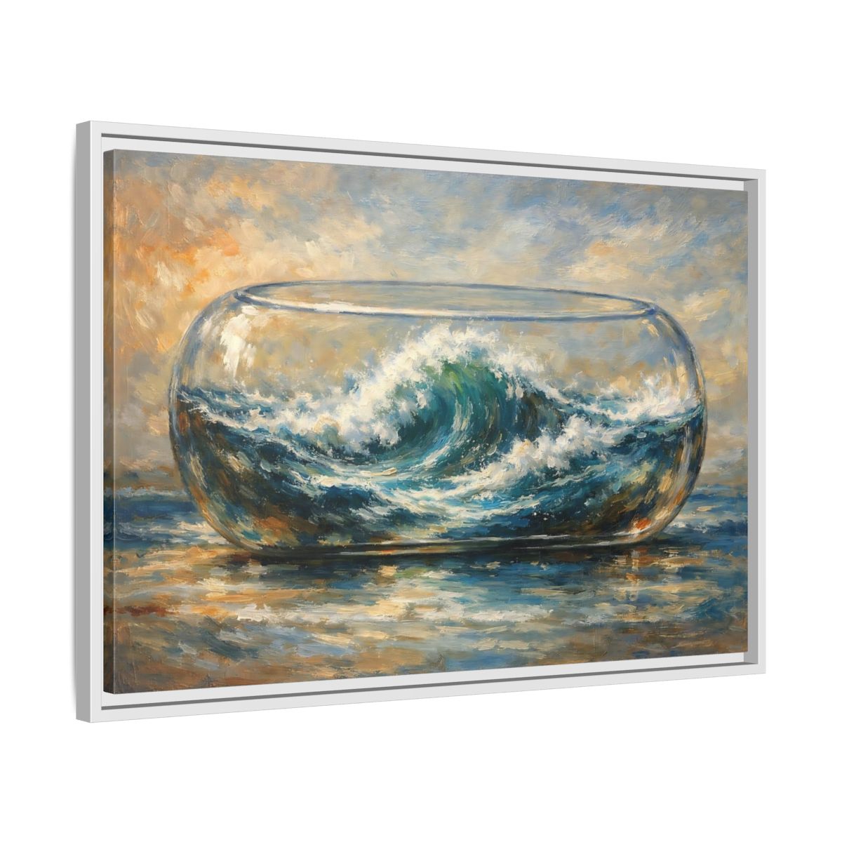 Side Mockup 10. Nature Ocean Wave Blue Ocean Wave shown as stretched canvas wall art