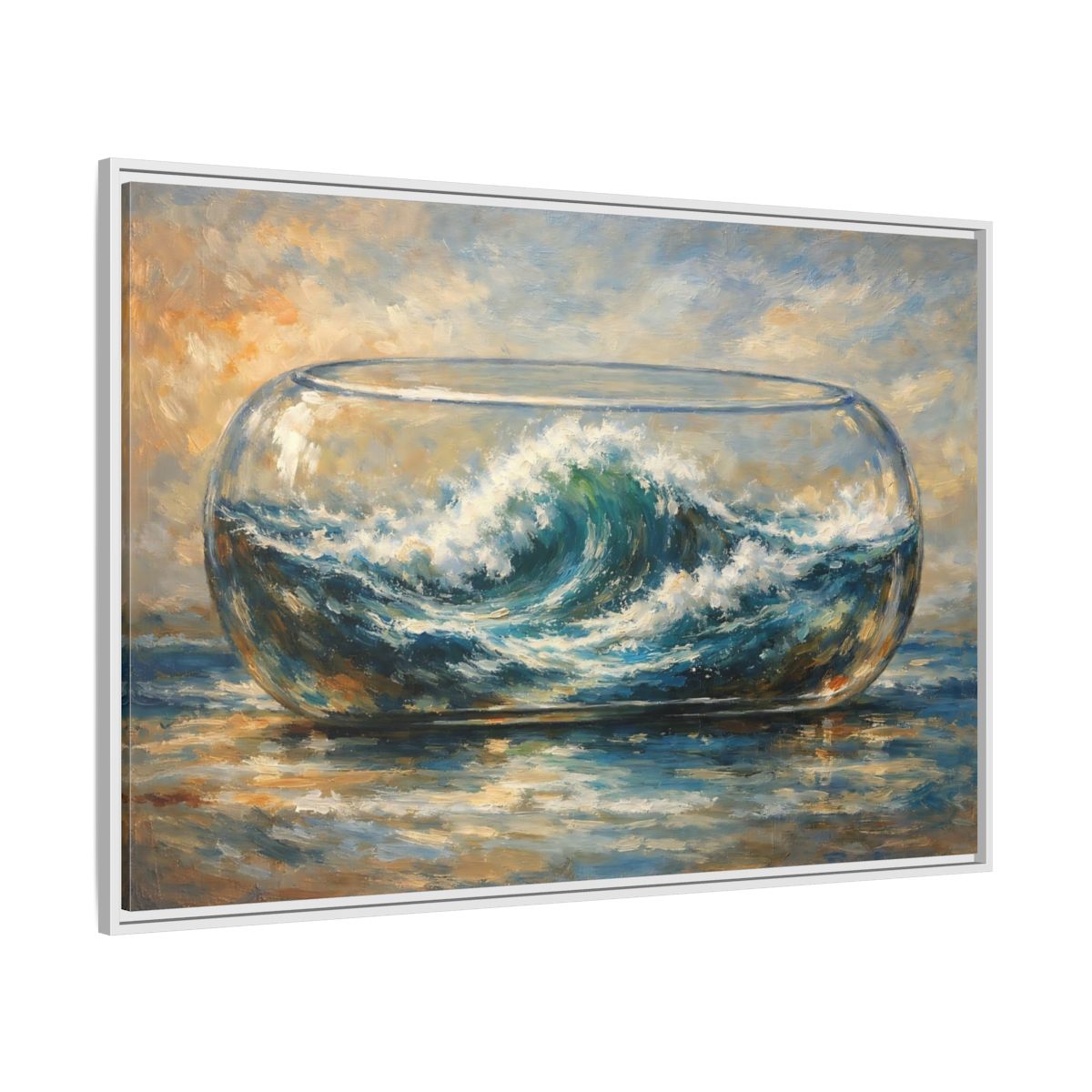 Side Mockup 7. Nature Ocean Wave Blue Ocean Wave shown as stretched canvas wall art
