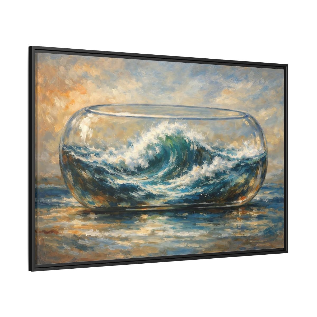Side Mockup 12. Nature Ocean Wave Blue Ocean Wave shown as stretched canvas wall art