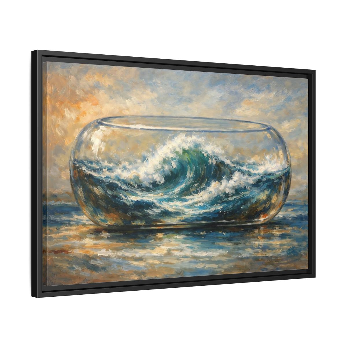 Side Mockup 14. Nature Ocean Wave Blue Ocean Wave shown as stretched canvas wall art