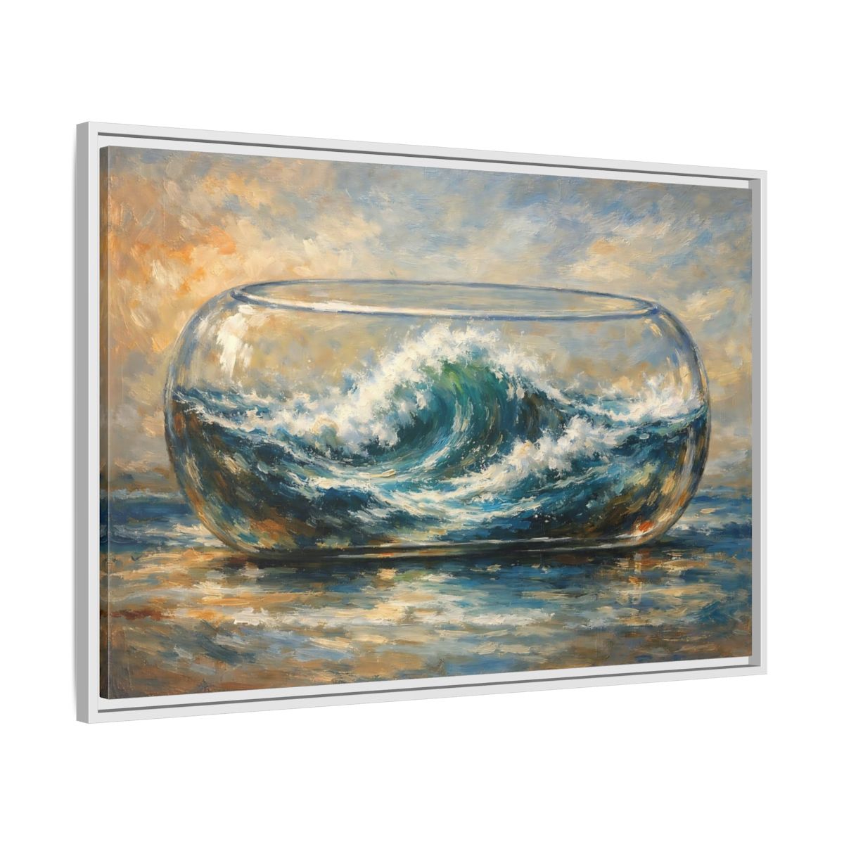 Side Mockup 8. Nature Ocean Wave Blue Ocean Wave shown as stretched canvas wall art