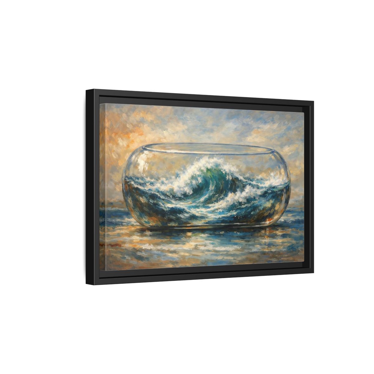 Side Mockup 6. Nature Ocean Wave Blue Ocean Wave shown as stretched canvas wall art