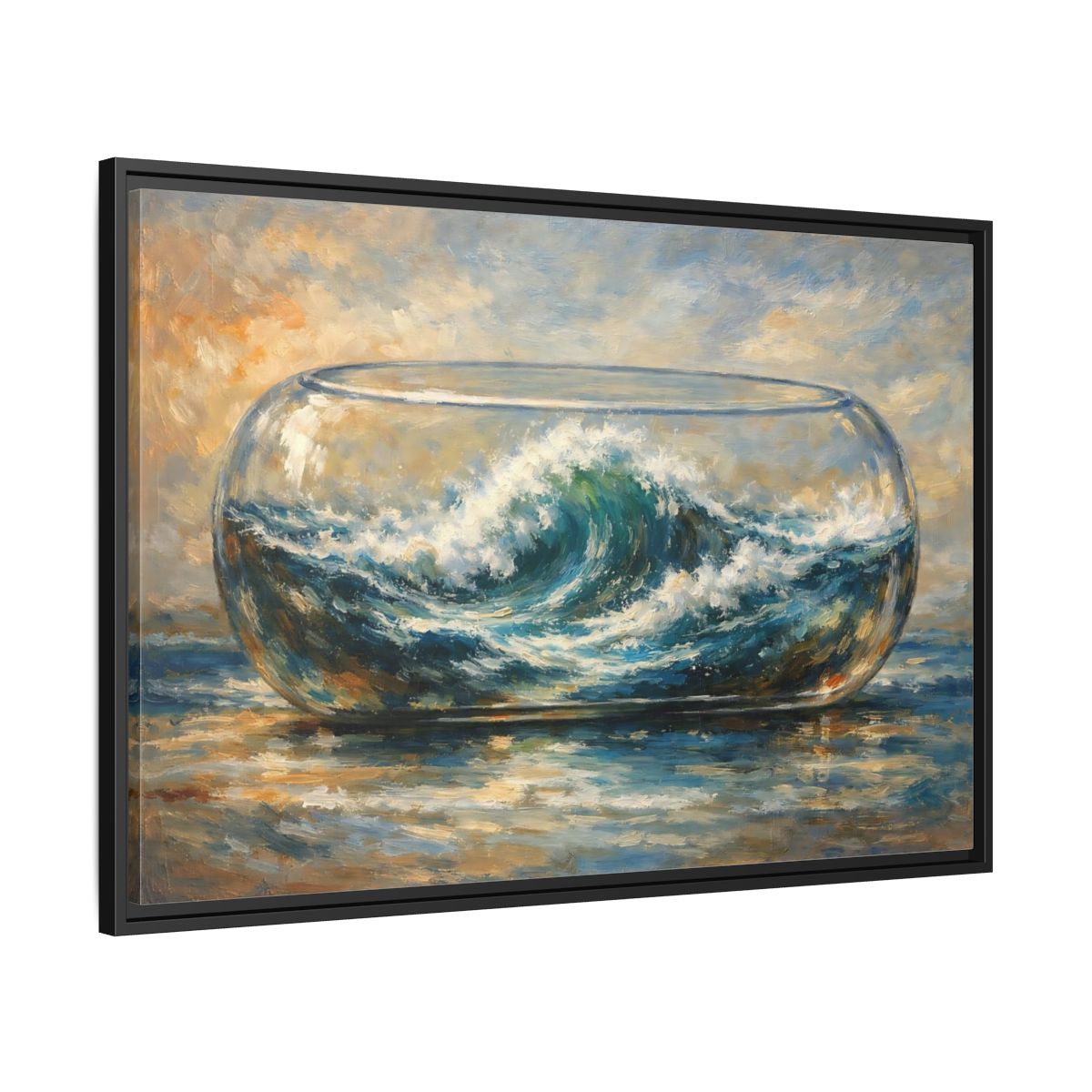 Side Mockup 13. Nature Ocean Wave Blue Ocean Wave shown as stretched canvas wall art