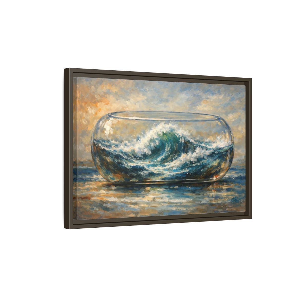 Side Mockup 2. Nature Ocean Wave Blue Ocean Wave shown as stretched canvas wall art