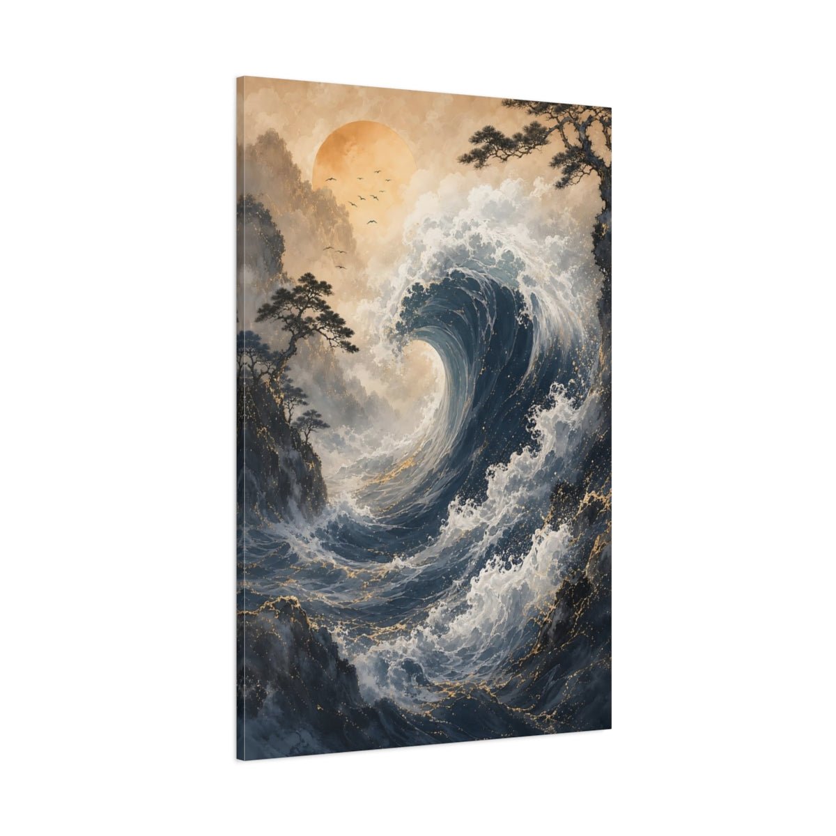 Nature Ocean Wave Blue Gold Canvas Print – Living Room, Above Couch - YesArtYes
