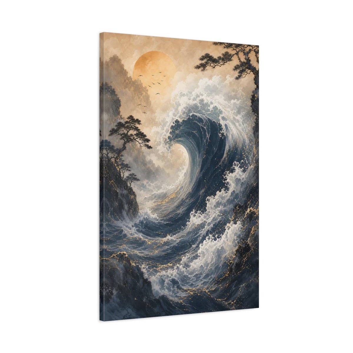 Nature Ocean Wave Blue Gold Canvas Print – Living Room, Above Couch - YesArtYes