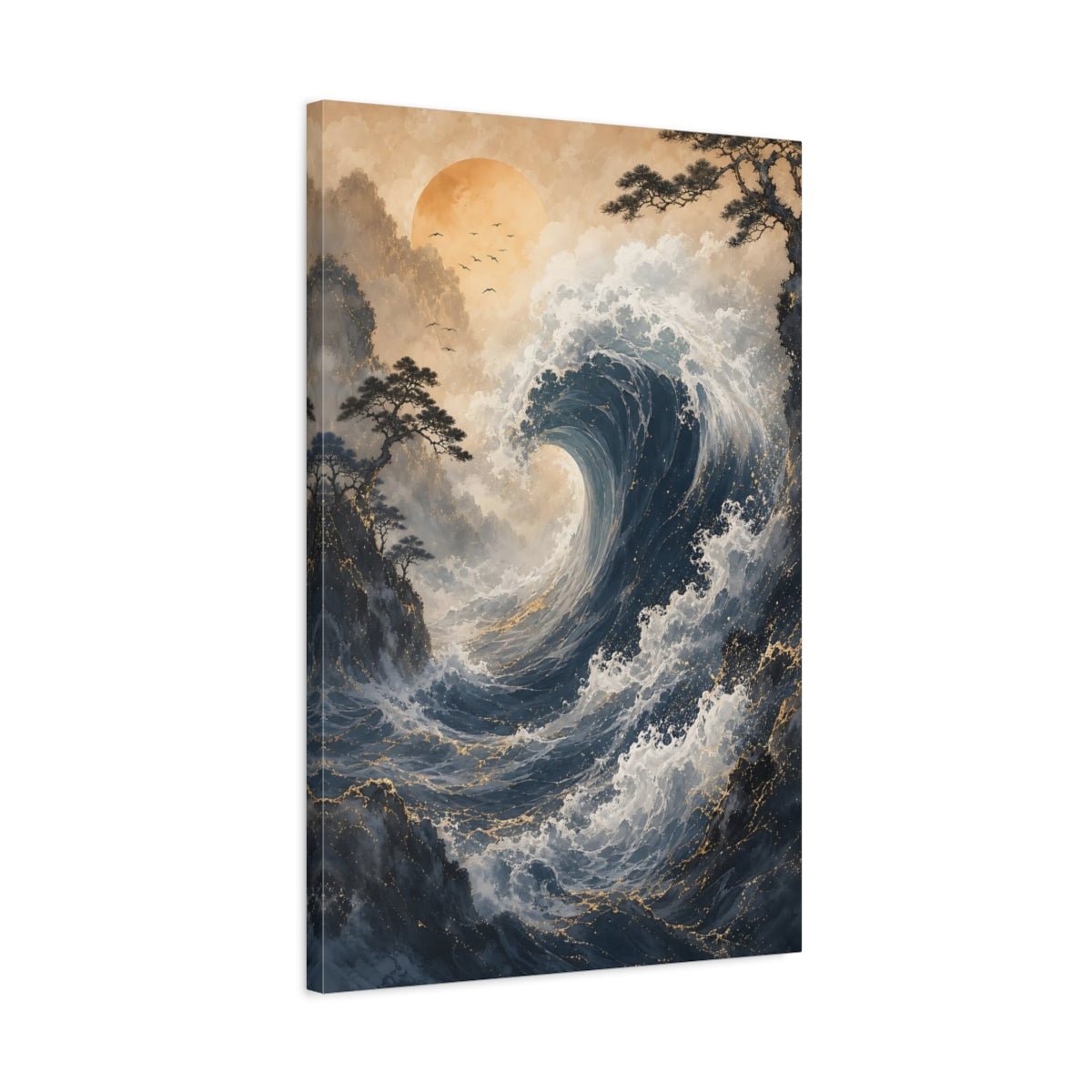 Nature Ocean Wave Blue Gold Canvas Print – Living Room, Above Couch - YesArtYes