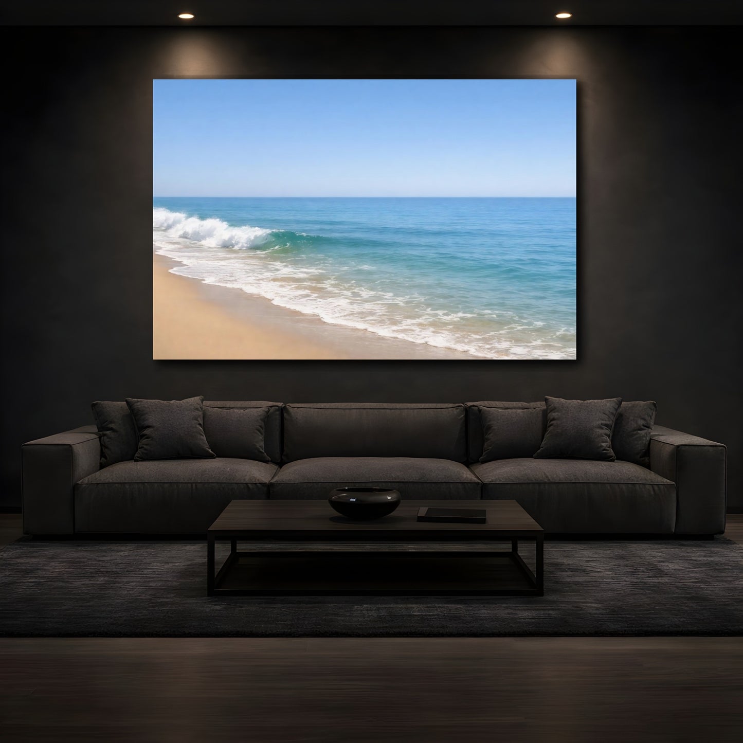 Mockup 2. Nature Ocean Wave Blue Ocean Beach shown as stretched canvas wall art