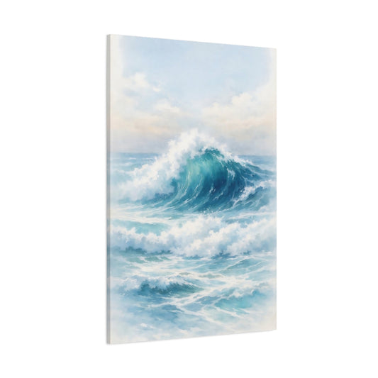 Main Mockup. Nature Ocean Wave Blue Ocean Wave shown as stretched canvas wall art