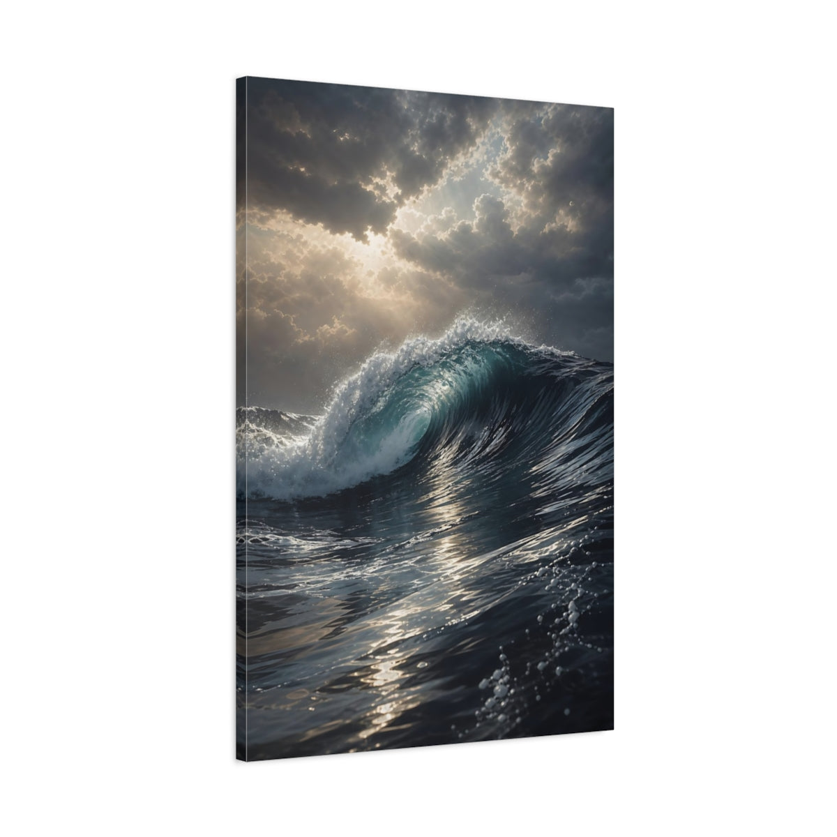 Main Mockup. Nature Ocean Wave Blue Ocean Wave shown as stretched canvas wall art